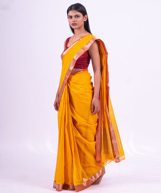 Yellow handwoven mangalagiri cotton saree