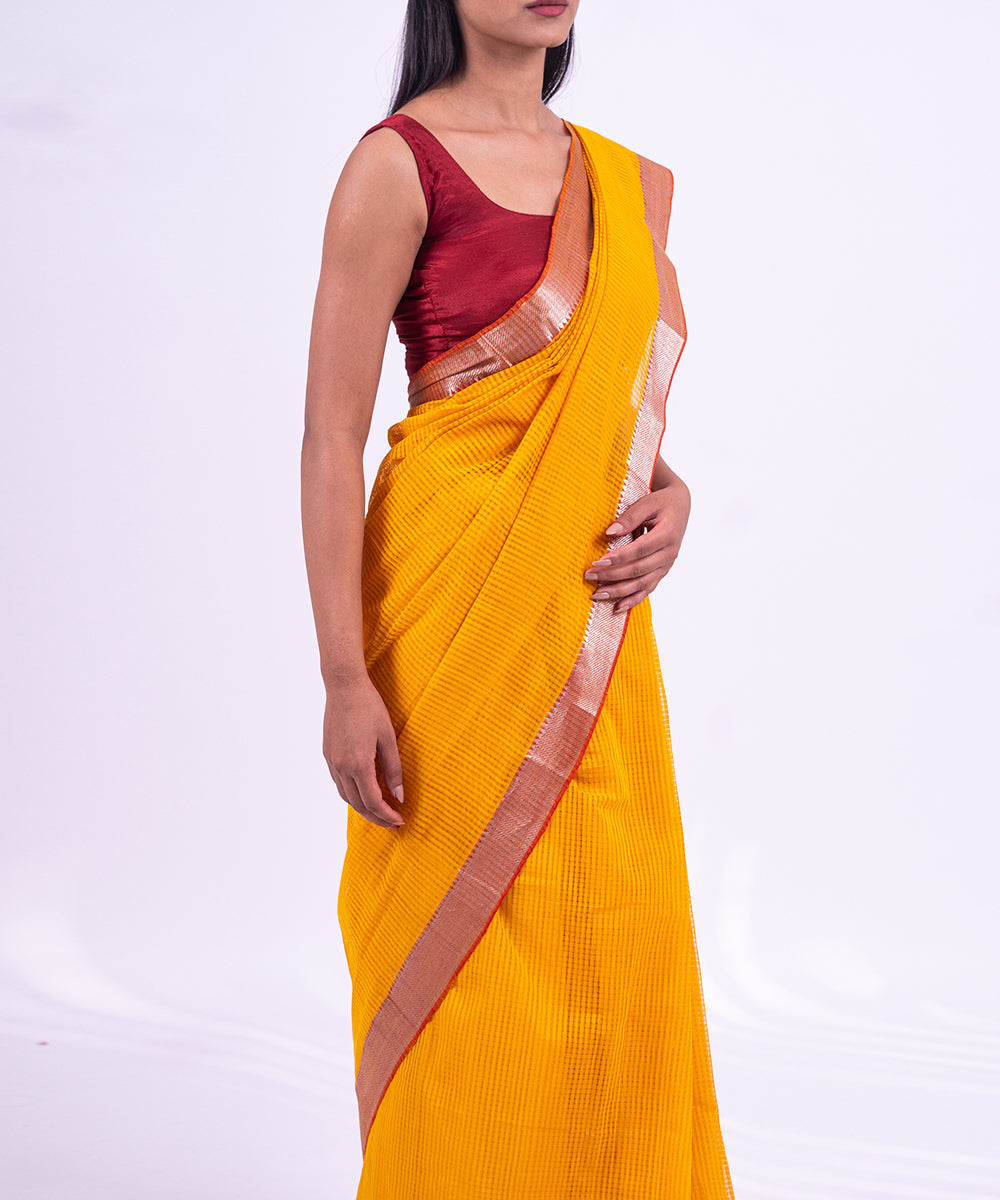 Yellow handwoven mangalagiri cotton saree