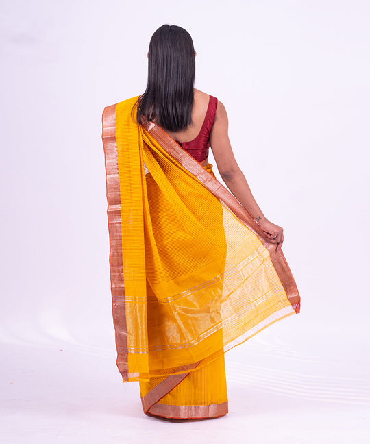 Yellow handwoven mangalagiri cotton saree