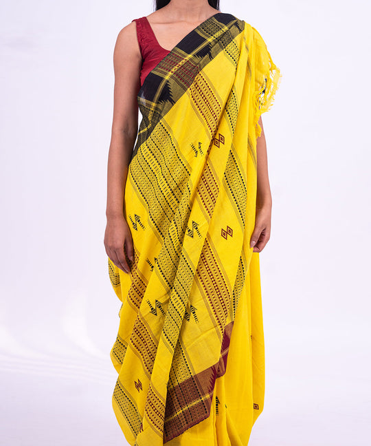 Yellow handwoven cotton kotpad saree