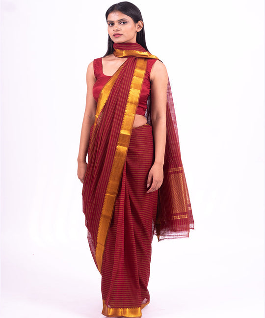 Maroon handwoven mangalagiri cotton saree