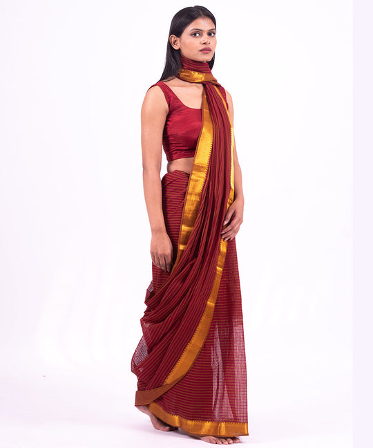 Maroon handwoven mangalagiri cotton saree