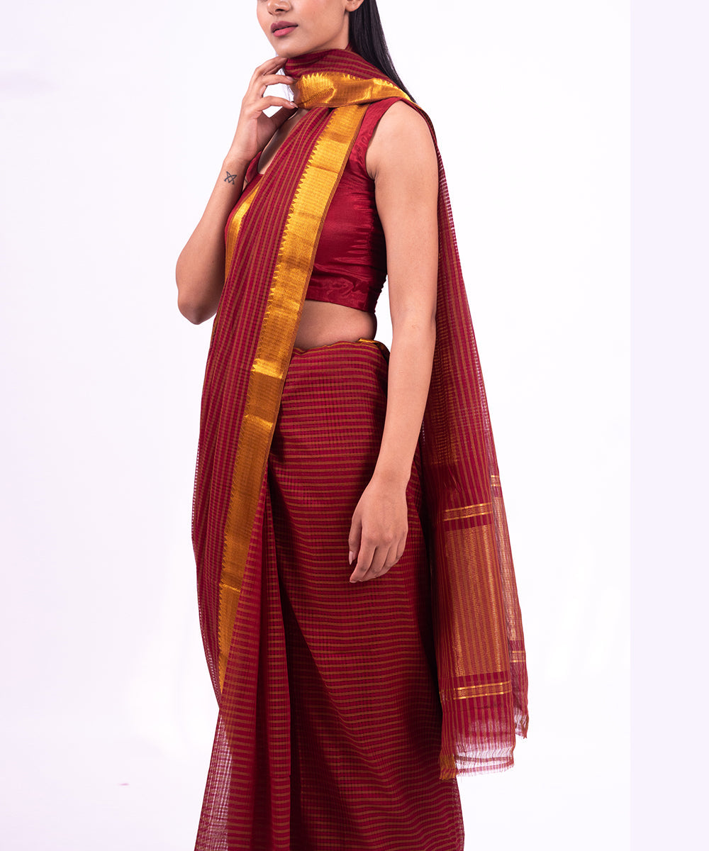 Maroon handwoven mangalagiri cotton saree
