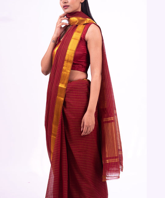Maroon handwoven mangalagiri cotton saree