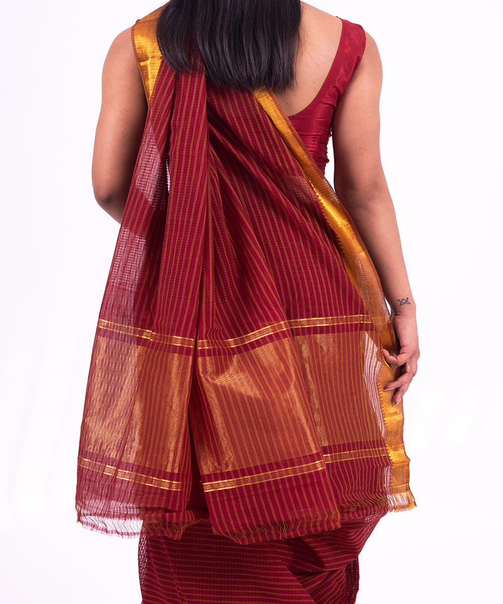 Maroon handwoven mangalagiri cotton saree
