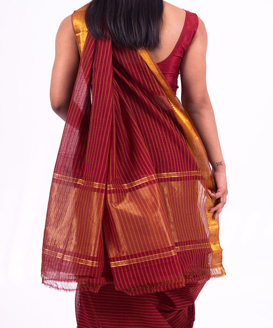 Maroon handwoven mangalagiri cotton saree