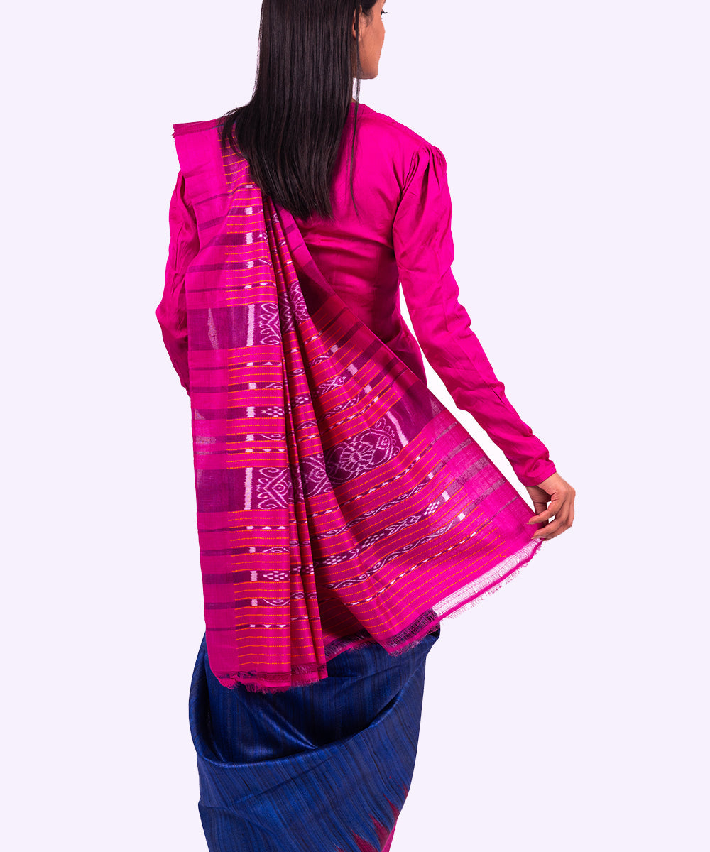 Dark blue pink handwoven tussar silk saree