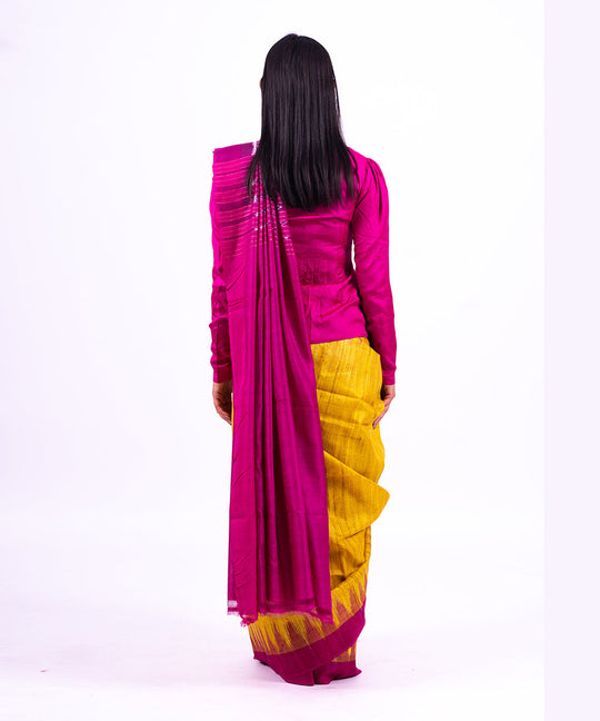 Yellow pink handwoven tussar silk saree