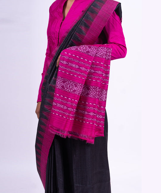 Black pink handwoven tussar silk saree