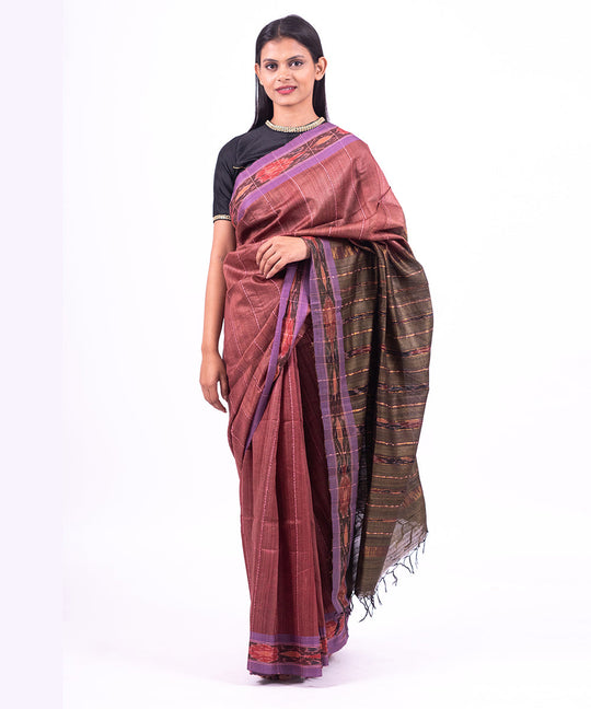Purple handwoven tussar silk saree