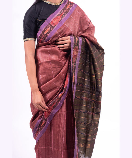 Purple handwoven tussar silk saree