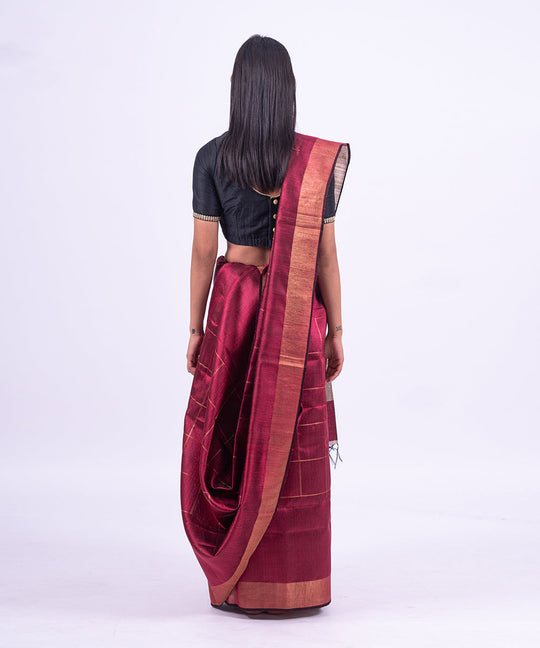 Maroon handwoven tussar silk saree