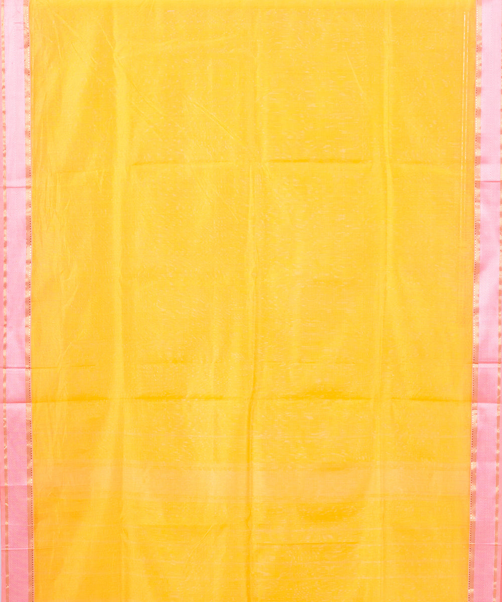 Yellow pink handwoven maheshwari cotton silk saree