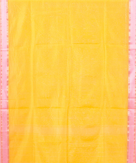 Yellow pink handwoven maheshwari cotton silk saree