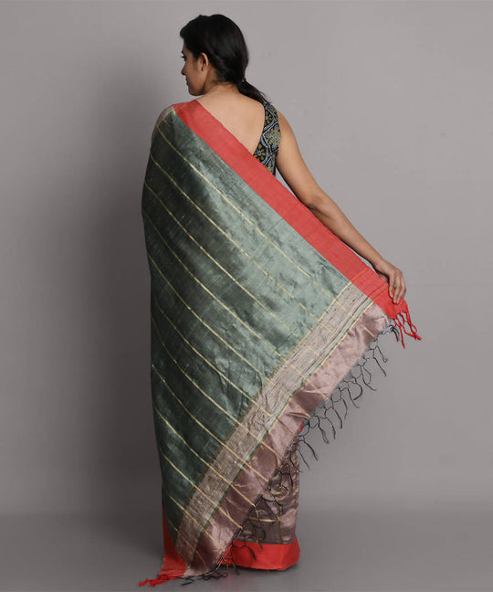 Copper brown handwoven tussar silk saree