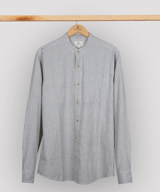 Light grey stripes mandarin collar cotton shirt