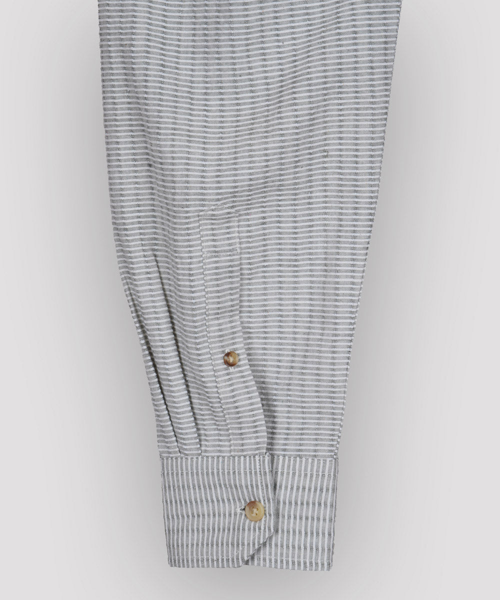 Light grey stripes mandarin collar cotton shirt
