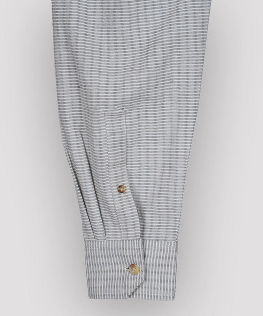 Light grey stripes mandarin collar cotton shirt