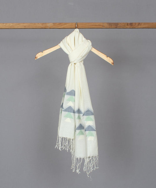 Natural white muslin stole in multicolor jamdani motif
