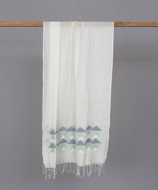 Natural white muslin stole in multicolor jamdani motif