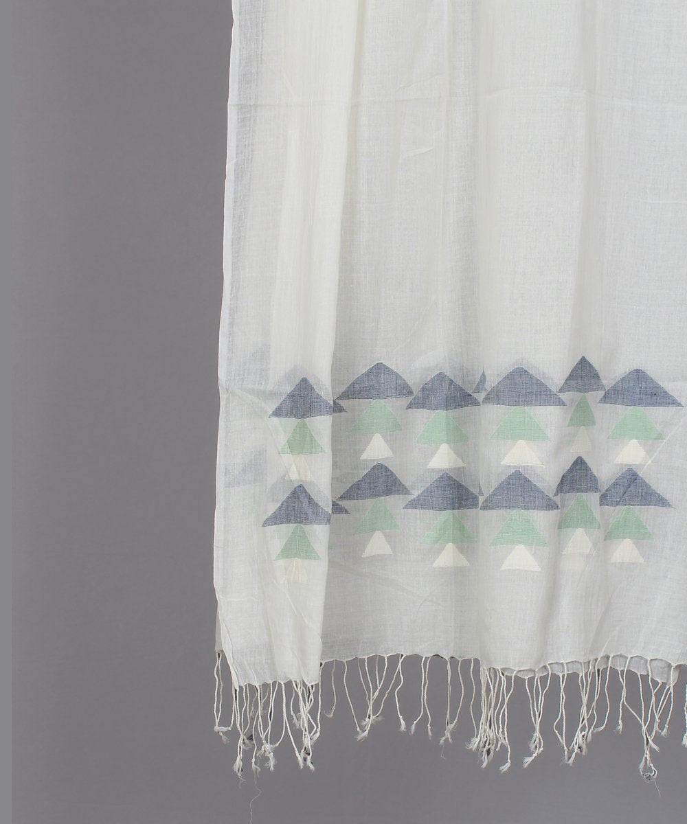 Natural white muslin stole in multicolor jamdani motif