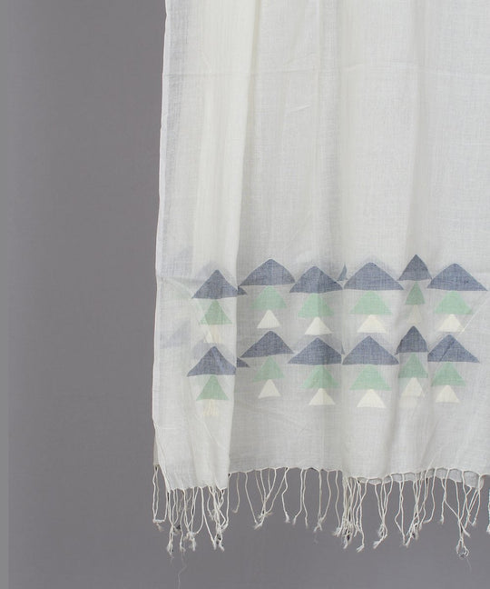 Natural white muslin stole in multicolor jamdani motif