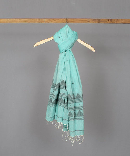 Light turquoise blue muslin stole in black motif