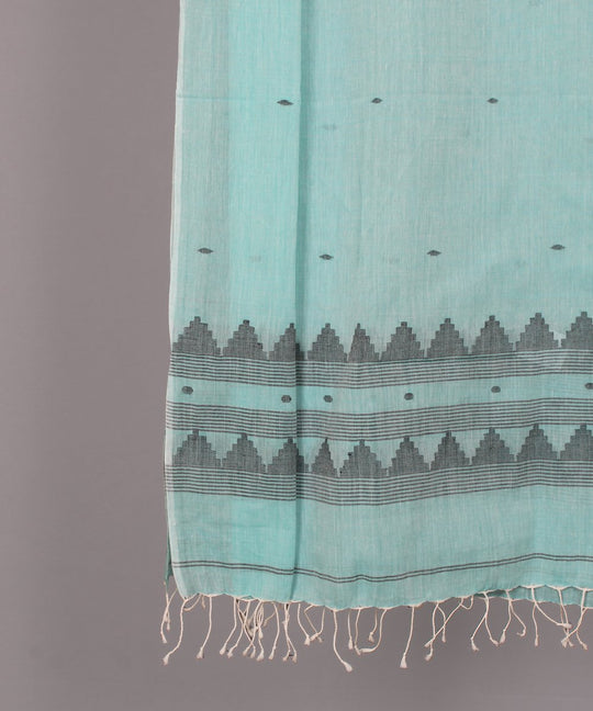 Light turquoise blue muslin stole in black motif
