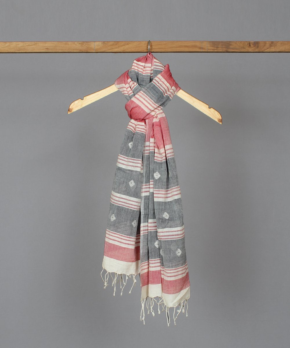 Red and grey muslin jamdani stole