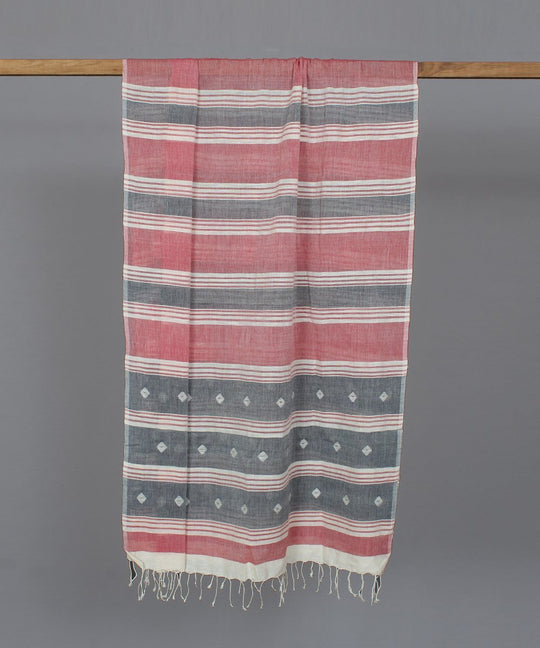 Red and grey muslin jamdani stole
