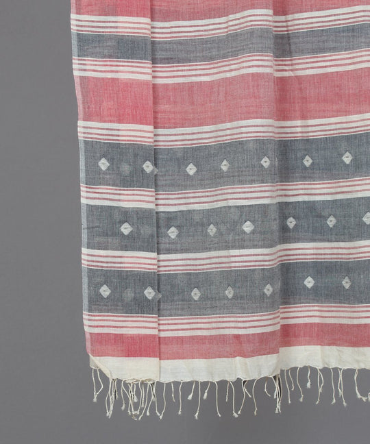 Red and grey muslin jamdani stole