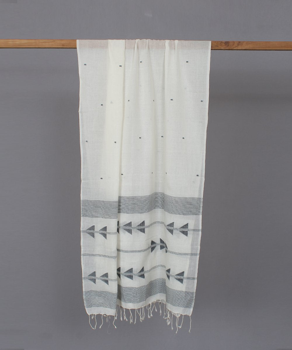 Natural white stole in black jamdani motif
