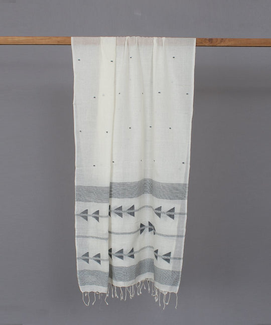 Natural white stole in black jamdani motif