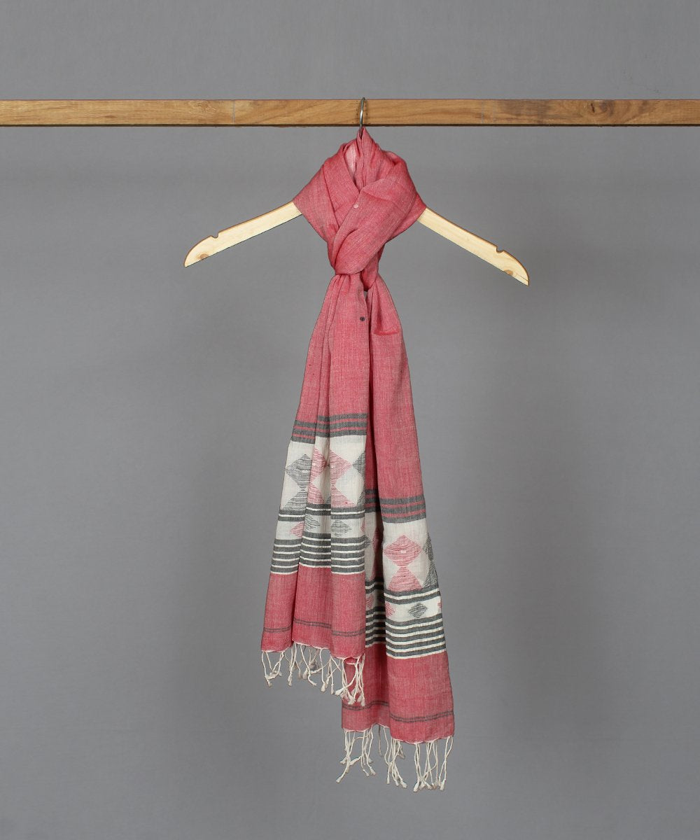 Red and grey muslin jamdani stole
