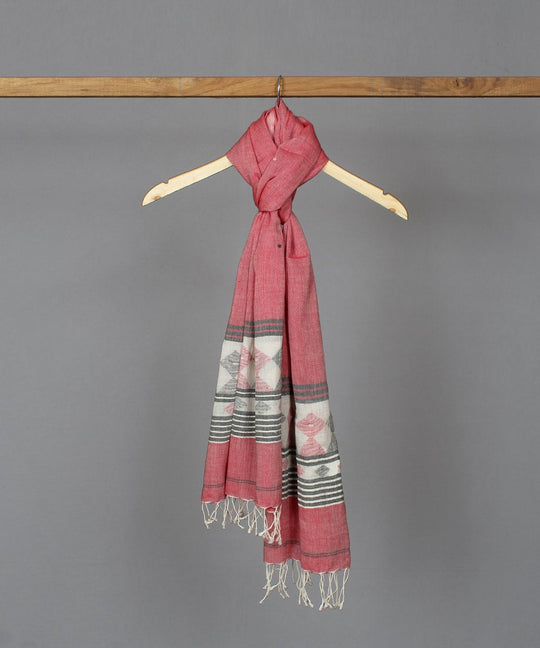 Red and grey muslin jamdani stole