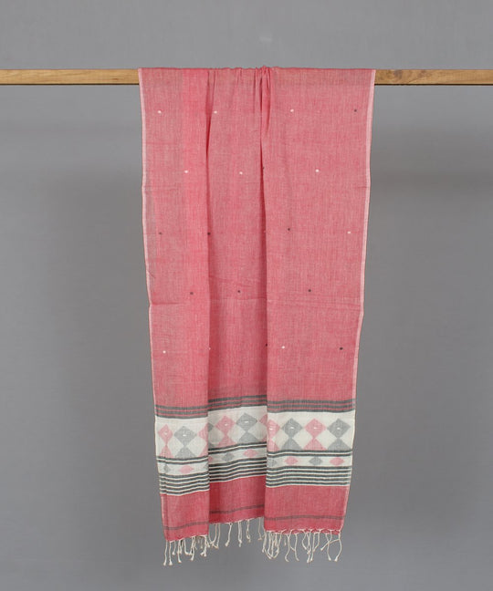 Red and grey muslin jamdani stole