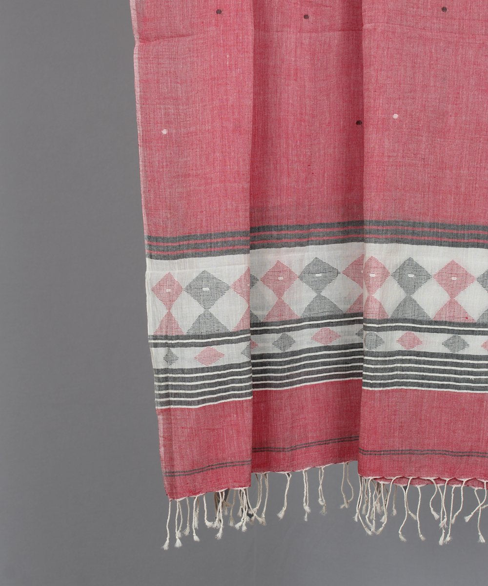 Red and grey muslin jamdani stole