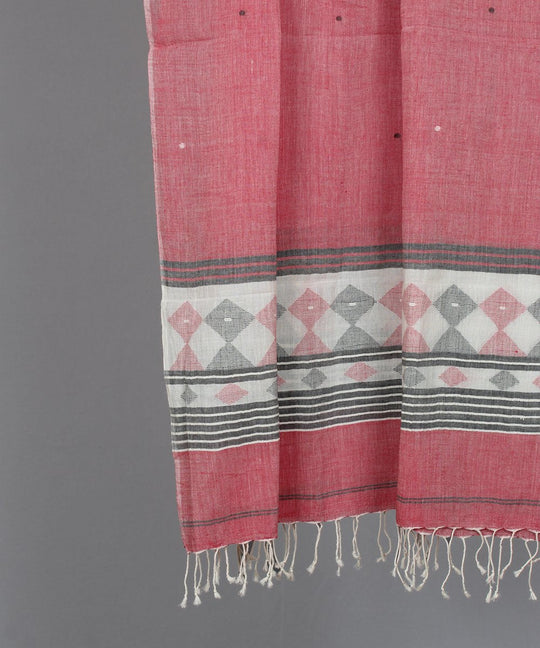 Red and grey muslin jamdani stole