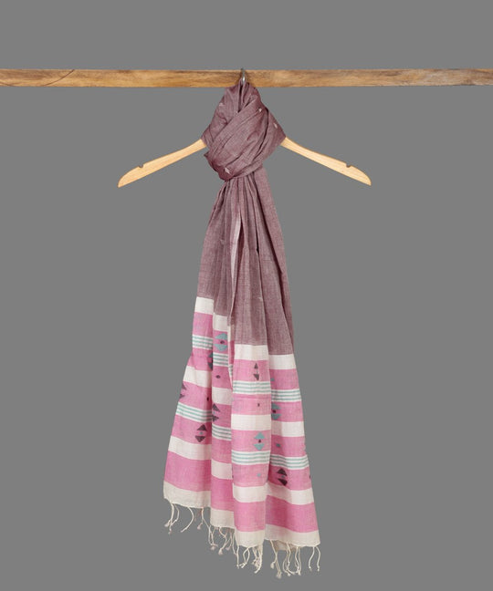 Mauve handloom cotton jamdani stole