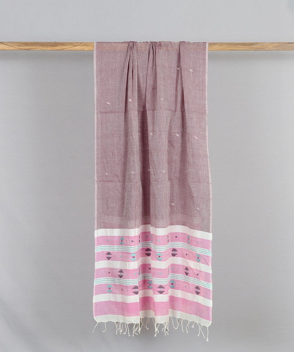 Mauve handloom cotton jamdani stole