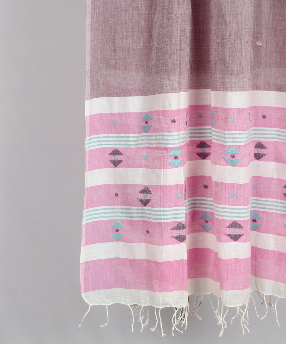 Mauve handloom cotton jamdani stole