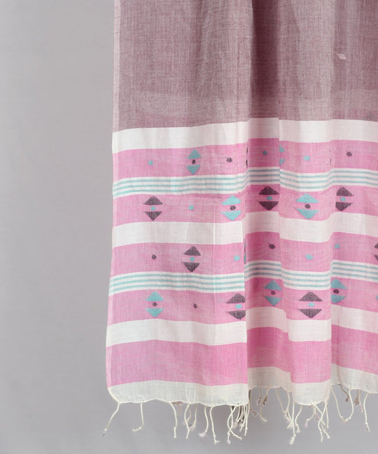 Mauve handloom cotton jamdani stole