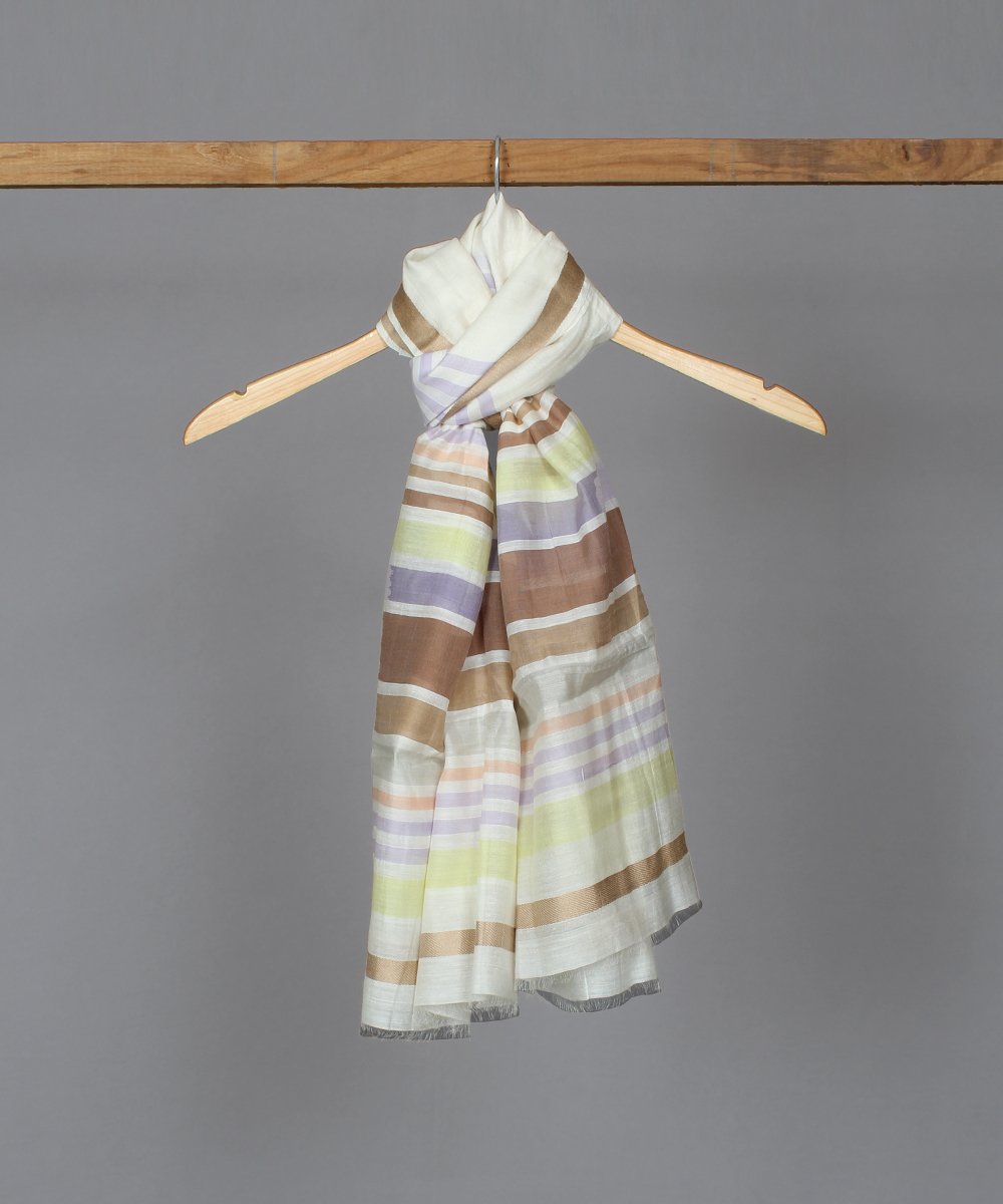 Multicolor stripes silk cotton stole