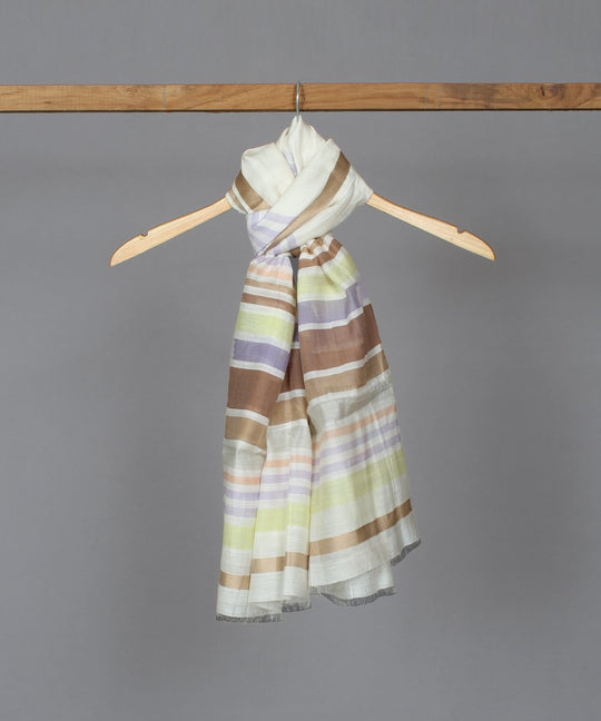 Multicolor stripes silk cotton stole