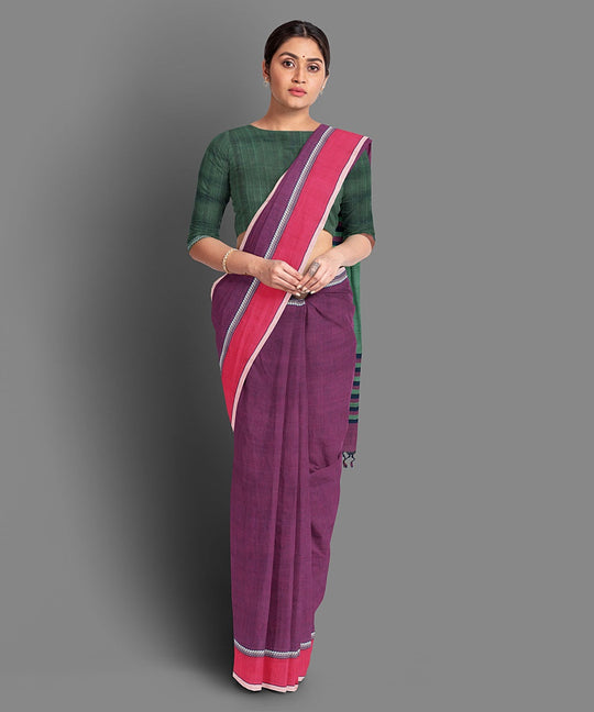 Magenta green handwoven cotton saree