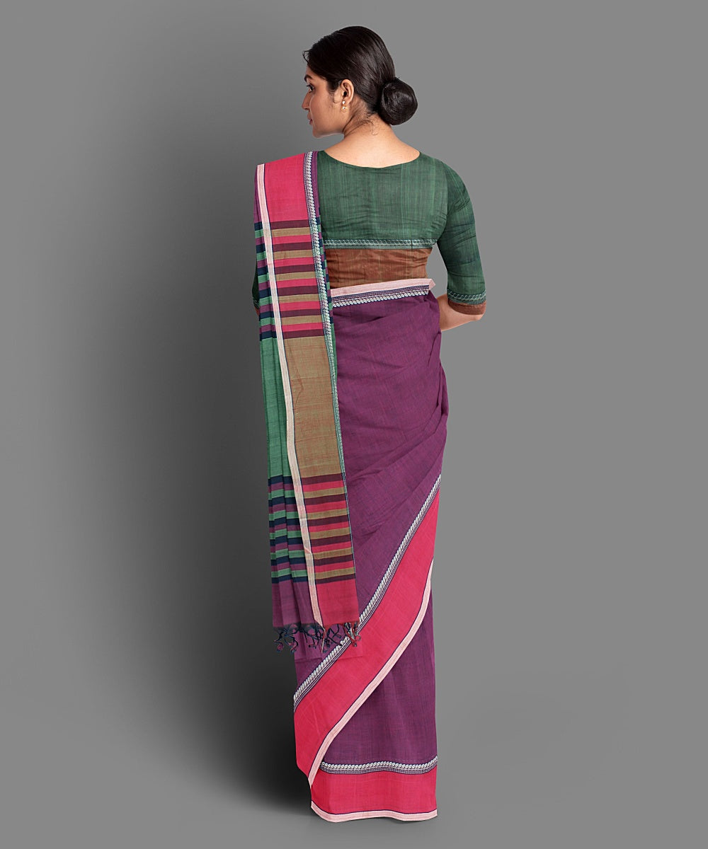 Magenta green handwoven cotton saree