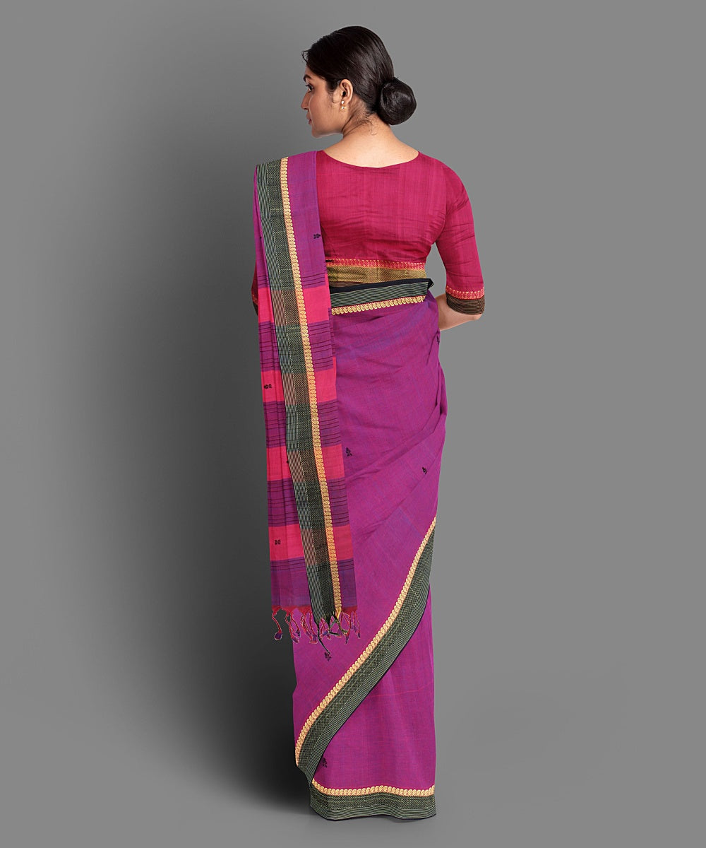 Purple pink handwoven cotton saree