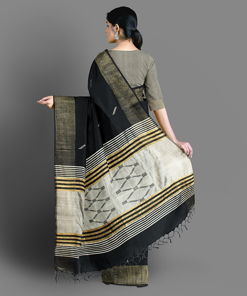 Black handloom tussar silk saree