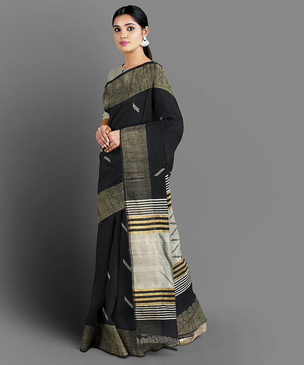Black handloom tussar silk saree