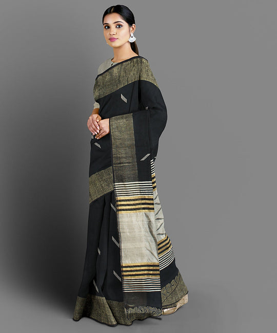 Black handloom tussar silk saree